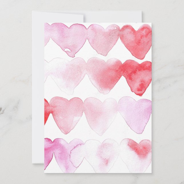 Invitation cœurs aquarelle rouge et rose (Devant)