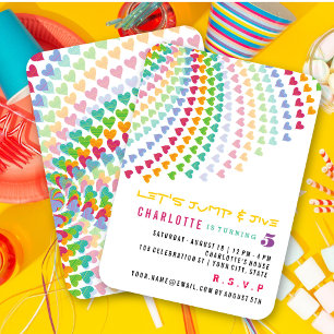 Invitation Cœurs Arc-en-Ciel Colorés Fête d'Anniversaire Enfa