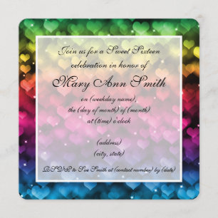 Invitation Coeurs arc-en-ciel de Sweet sixteen