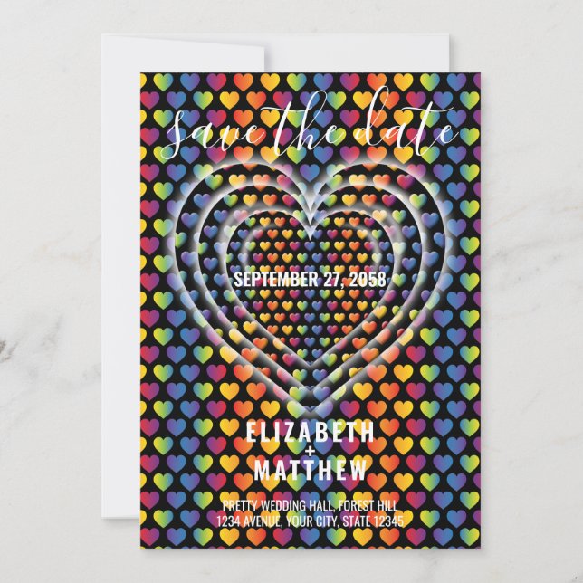 Invitation Cœurs arc-en-ciel minimalistes élégants (Devant)