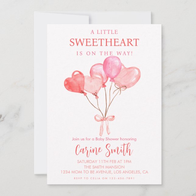 Invitation Coeurs/Baby shower à thème Saint-Valentin (Devant)