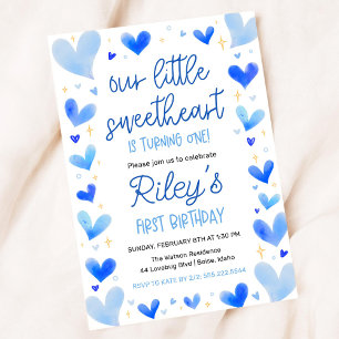 Invitation Coeurs Bleus 1er Anniversaire Notre Petite Amoureu