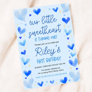 Invitation Coeurs Bleus 1er Anniversaire Notre Petite Amoureu