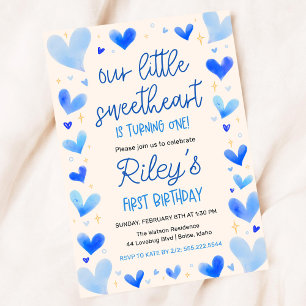 Invitation Coeurs Bleus 1er Anniversaire Notre Petite Amoureu
