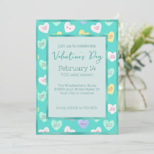 Invitation Coeurs bonbons de la Saint Valentin rétro sur Turq