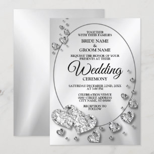 Invitation Coeurs brillants argent mariage géométrique Élégan