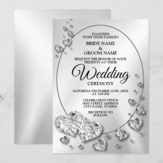 Invitation Coeurs brillants argent mariage géométrique Élégan