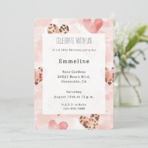 Invitation Coeurs Brown roses Leopard Poster de animal Annive
