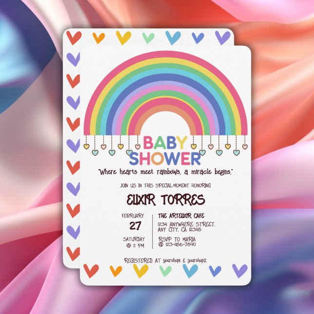 Invitation Coeurs colorés Rencontrez Baby shower arc-en-ciel  (Créateur téléchargé)