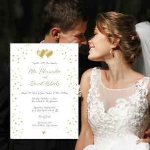 Invitation Coeurs Confetti Or, Mariage