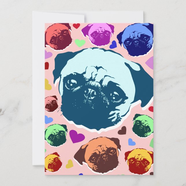 Invitation Coeurs d'amour de chiot de carlin (Devant)