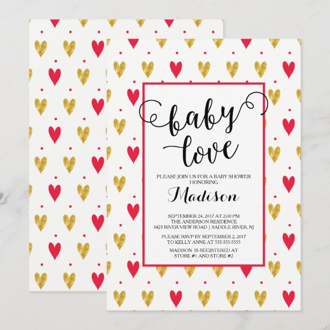 Invitation Coeurs d'amour pour bébé moderne Baby shower Invit (Devant / Derrière)