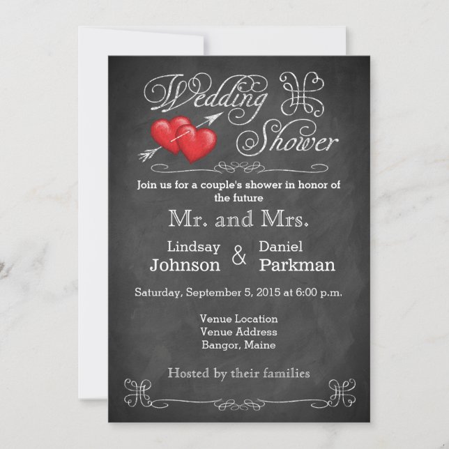 Invitation Coeurs d'amour, wedding shower de tableau de (Devant)