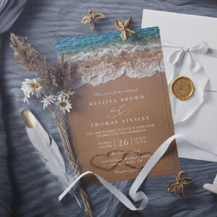 Invitation Cœurs dans le sable Élégant mariage d'été sur la p