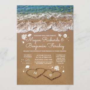 Invitation Coeurs dans le sable Summer Beach Mariage