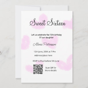 Invitation Coeurs d'aquarelle rose QR Sweet sixteen anniversa