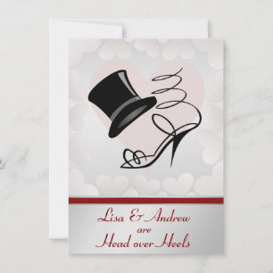 Invitation Cœurs d'Argent Chapeau Haut de Forme Noir et Talon