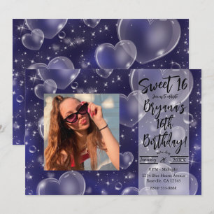 Invitation Cœurs de bulles bleues Fête d'anniversaire mignonn