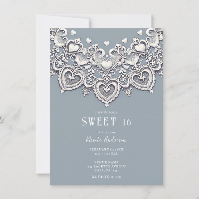 Invitation Coeurs de dentelle blanche Charme romantique Sweet (Devant)