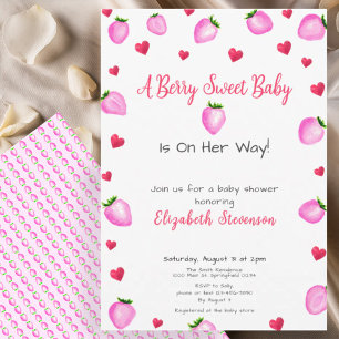 Invitation Cœurs de fraise douce fille Baby Shower