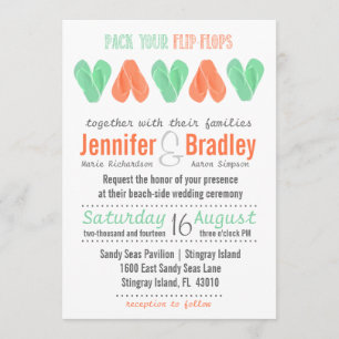 Invitation Coeurs de plage à flop Turquoise et Mariage de cor