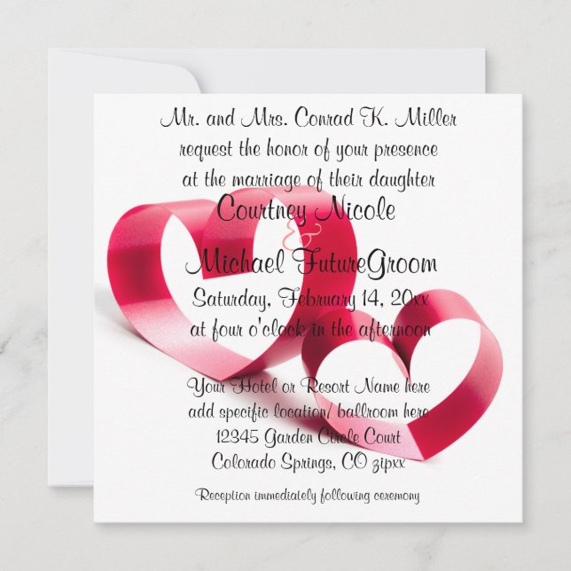 Invitation Coeurs de ruban rouge (Devant)