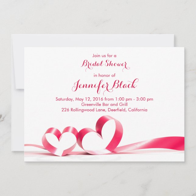 Invitation Coeurs de ruban simples Fête des mariées de Valent (Devant)