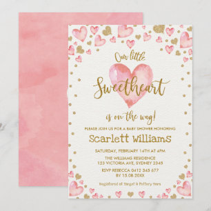 Invitation Coeurs d'invitation au Baby shower d'or rose