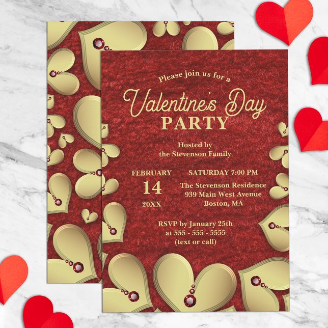 Invitation Coeurs d'or de luxe avec Red Gems Saint Valentin (Créateur téléchargé)