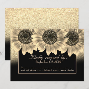 Invitation Coeurs d'or, Fleurs de soleil, Parties scintillant