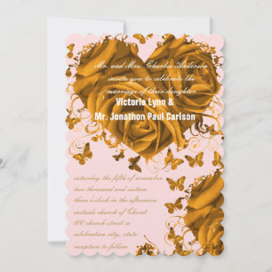 Invitation Coeurs d'or rose et Mariage Rose