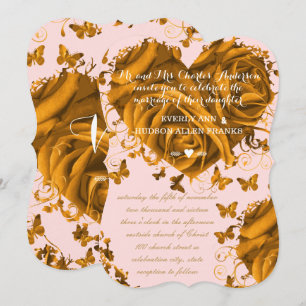 Invitation Coeurs d'or rose Rose unique et Mariage Rose