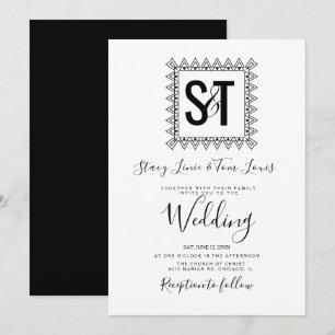 Invitation Coeurs élégants et cadre noir blanc Mariage