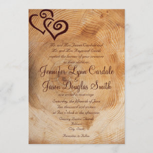 Invitation Coeurs en bois de pays rustique épousant des