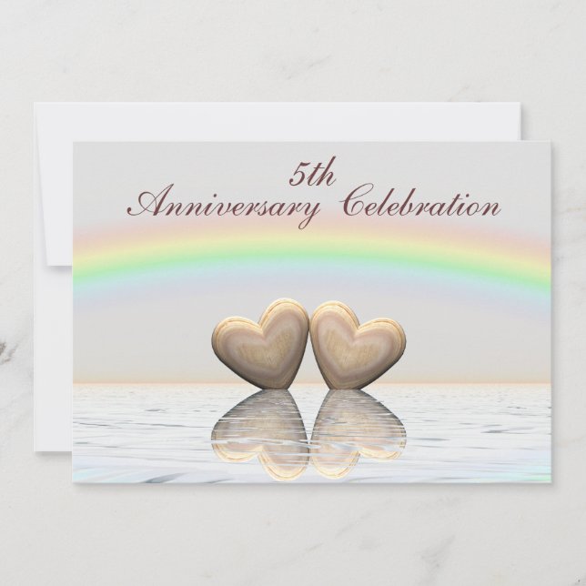 Invitation Coeurs en bois du 5e anniversaire (Devant)