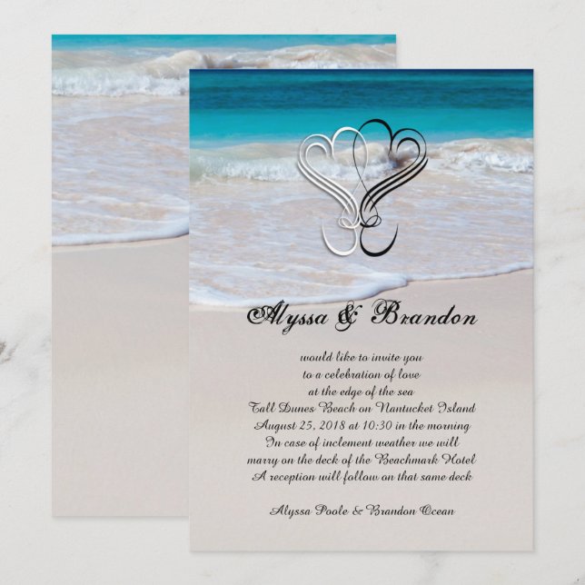 Invitation Coeurs et océan Scène personnalisée Mariage Invita (Devant / Derrière)