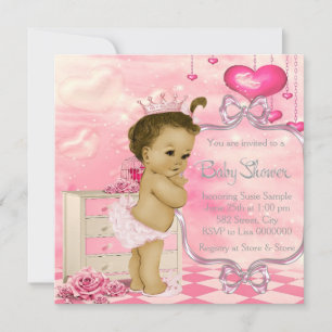 Invitation Coeurs et Rose Baby shower rose et vert