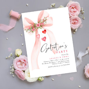 Invitation Cœurs floraux à ruban rose pour la Saint-Valentin