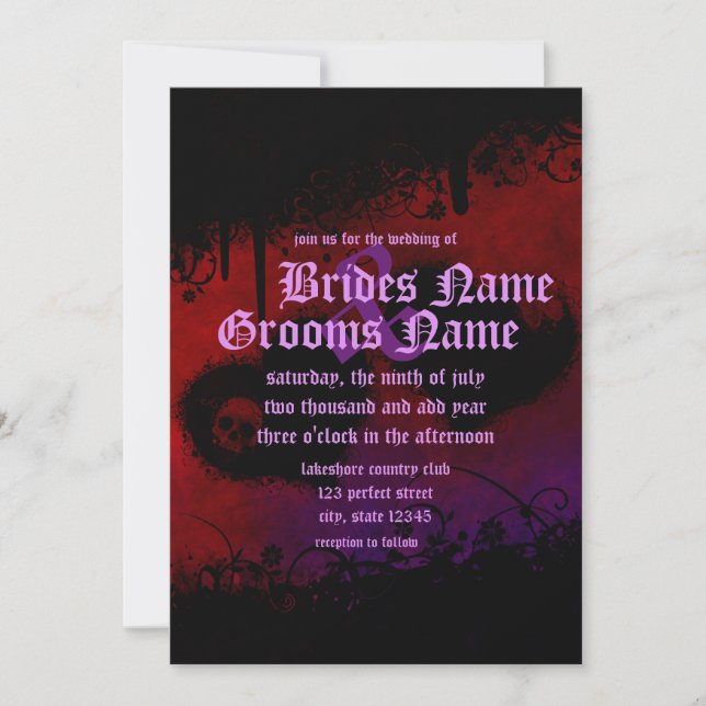 Invitation Coeurs gothiques et Mariage crâne (Devant)