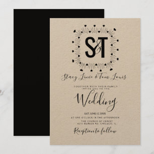 Invitation Coeurs main tiré noir blanc Mariage Kraft