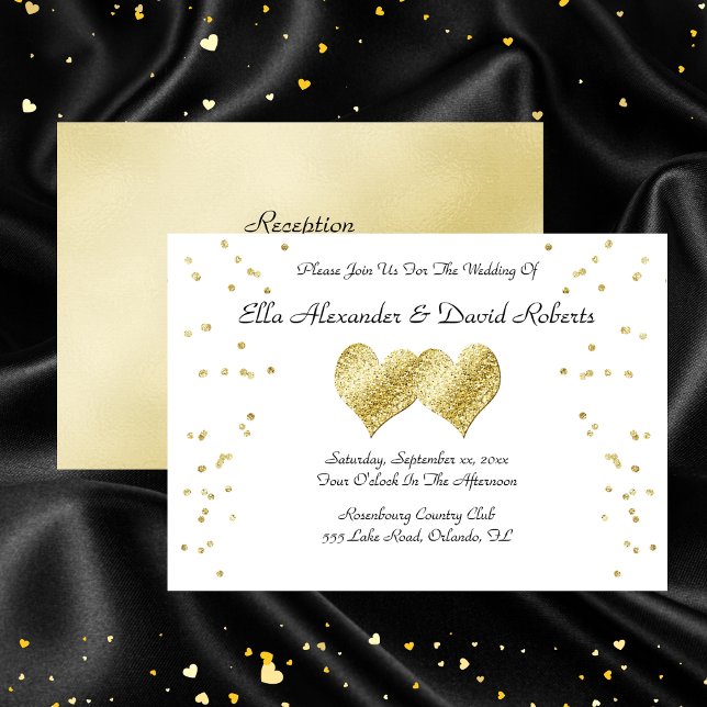 Invitation Coeurs Mariages or élégant (Elegant Gold Wedding Hearts Invitation With RSVP)