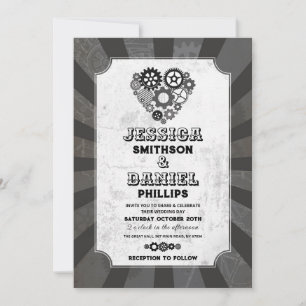 Invitation Coeurs Mariages Steampunk Coeurs Cogs Rétrofuturis