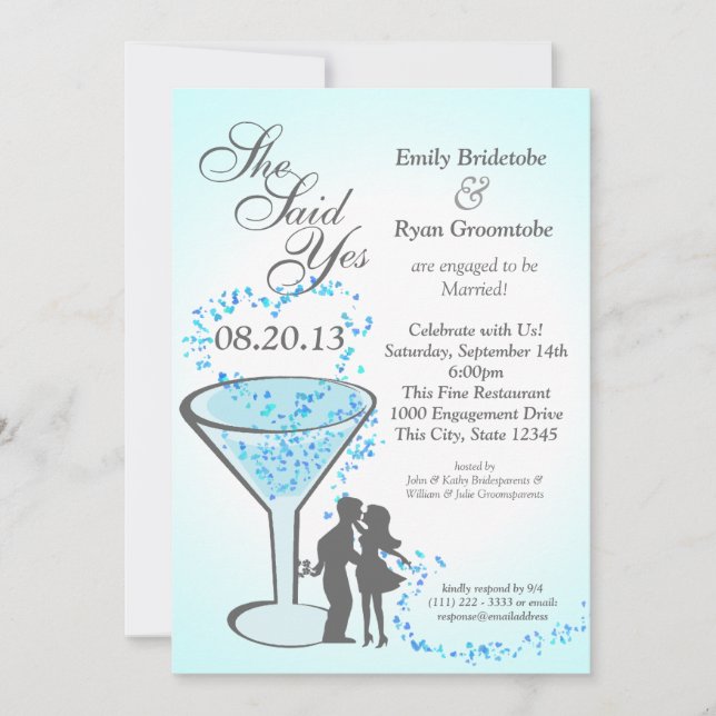 Invitation Coeurs Martini de la partie d'engagement (Devant)