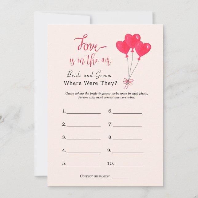 Invitation Coeurs "Où étaient-ils" Jeux de douche nuptiale (Devant)