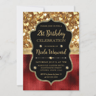 Invitation Cœurs Pailletés Rouges et 21e Anniversaire en Papi