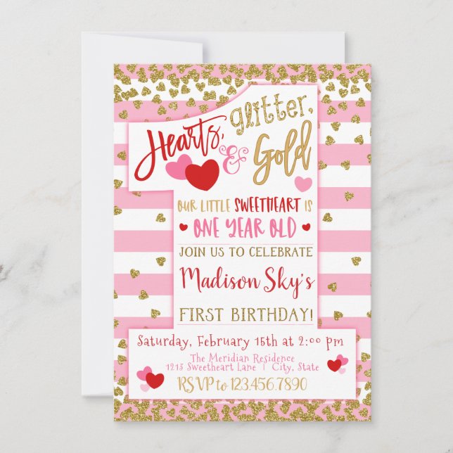 Invitation Coeurs, Parties scintillant, et or ! Saint Valenti (Devant)