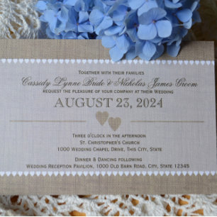 Invitation Coeurs précieux et Mariage Burlap