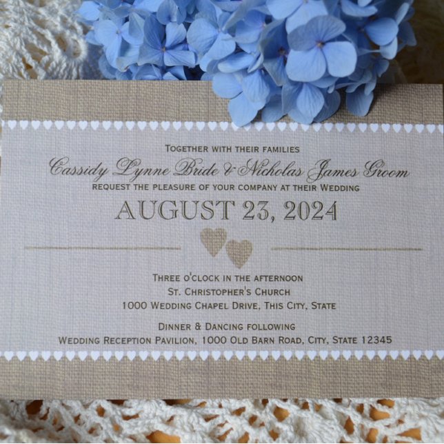 Invitation Coeurs précieux et Mariage Burlap (Créateur téléchargé)