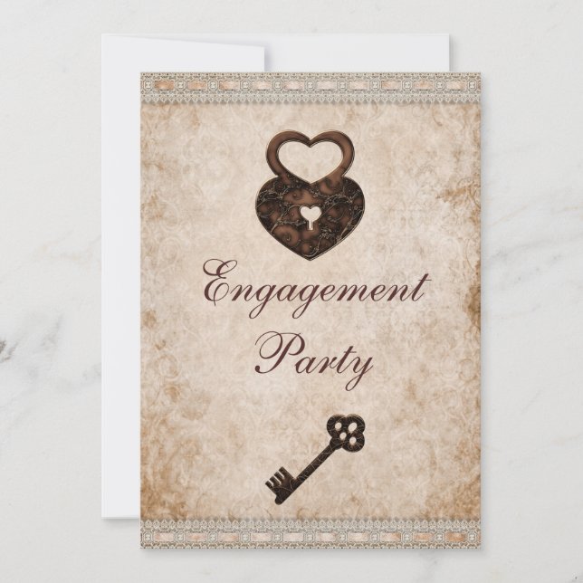 Invitation Coeurs romantiques serrure et partie d'engagement  (Devant)