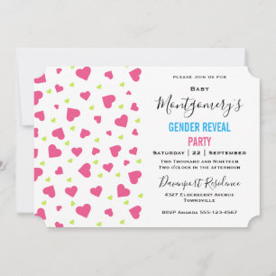 Invitation Coeurs rose et vert mignon Motif Genre Revela